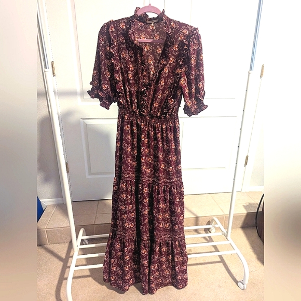 Max Studio Ruffle Collar Print Tiered Maxi Dress